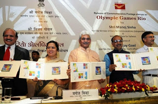 MoC Shri Manoj Sinha unveils postage stamps on Rio Olympics